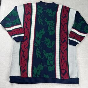 Cut 4 U Vintage 1980's Long Sweater Size Large Striped Leaf Design
